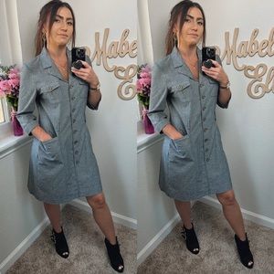 MG Originals Paris New York black chambray button down linen style dress Large